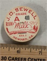 (5 COUNT) VINTAGE DAIRY BOTTLE CAPS-J.O. SEWELL