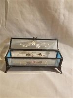 Mirrored Beveled Glass/Brass Footed Trinket Box