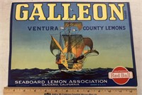 VINTAGE CRATE LABEL-GALLEON/LEMONS/CALIFORNIA