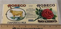 VINTAGE CANNED LABEL-ROSECO EVAPORATED,