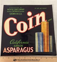 VINTAGE CRATE LABEL-COIN/ASPARAGUS/CALIFORNIA