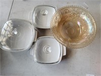 3 DISH'S WITH LIDS & A DEPRESSION BOWL