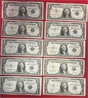 S - LOT OF 10 SILVER CERTIFICATE $1 NOTES (41)