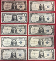 S - LOT OF 10 SILVER CERTIFICATE $1 NOTES (43)
