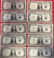 S - LOT OF 10 SILVER CERTIFICATE $1 NOTES (46)
