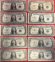 S - LOT OF 10 SILVER CERTIFICATE $1 NOTES (47)