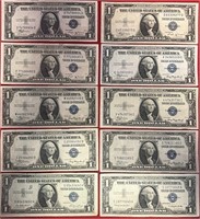 S - LOT OF 10 SILVER CERTIFICATE $1 NOTES (48)