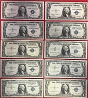 S - LOT OF 10 SILVER CERTIFICATE $1 NOTES (49)