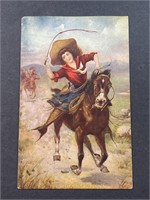Antique Cowgirl Postcard Stamped & Postmarked 1909