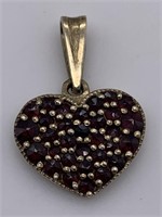 Antique 900 Silver Genuine Garnet Heart Pendant