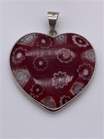 Vintage Sterling Large Millefiori Heart Pendant