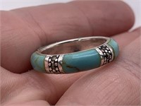 Sterling Turquoise & Marcasite Band Style Ring