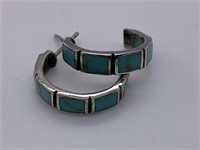 Sterling Silver ATI Turquoise Huggie Hoop Earrings