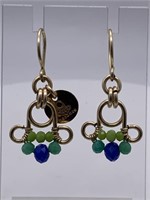 Madamas Green & Blue Gold Tone Dangle Earrings