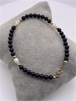 12K GF Black Onyx & Genuine Rice Pearl Bracelet