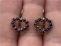 Sterling Silver Genuine Garnet Heart Earrings