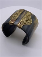 FINE Horn & Brass Ormolu Style Cuff Bracelet