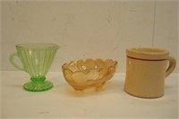 Green and Amber Depression Glass and JAC TAN Cup