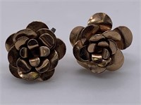 Antique Gold Vermeil Sculpted Rose Earrings