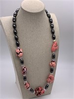 Hematite, Pink Howlite & Austrian Crystal Necklace