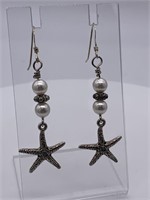 Sterling Silver Genuine Pearl & Starfish Earrings