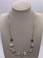 Sterling Genuine Coin Pearl & Crystal Necklace