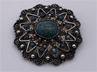 Antique Sterling Silver Turquoise Brooch