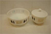 Vintage FireKing Bowl and Dish -Diamond Pattern