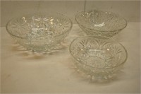 Three Clear Cut Glass Bowls