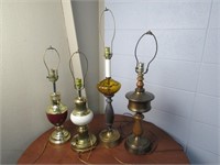 Four Vintage Brass Piece Lamps all Work