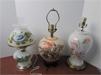 Three Vintage Short Lamps, Porcelin or Glass