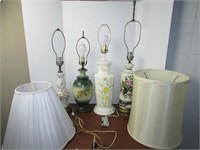 Four Vintage Glass or Porcelin Lamps Two w