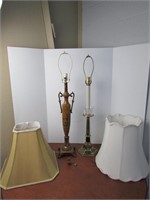 Two Tall Unique Lamps with Shades