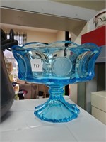 Blue Coin Glass Compote