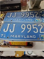 2 Blue & White Maryland Tags 1971