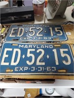 2 Blue & White Maryland Tags 1963