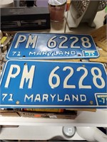 2 Blue & White Maryland Tags 1971