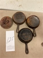 3 No Name Cast Iron Fry Pans w/ smoke rings and