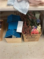 Plastic boxes, artificial flowers