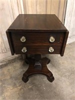 Antique Drop Leaf Table w/ Glass Knobs on Drawers