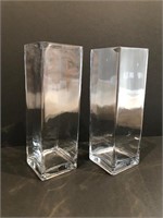Pair Tall Bubble Glass Vases