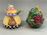Hand Painted Ceramic Honey Pot & Spoon/ Sugar Bowl