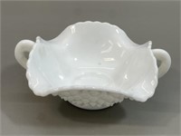 2 Handle Hobnail Milk Glass Bowl- Unmarked