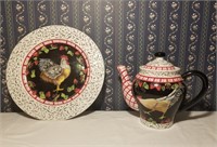 "Rooster" Plate & Tea/Coffee Pot