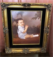 Gilded Gold Frame w/Velvet Inset Picture Of Baby