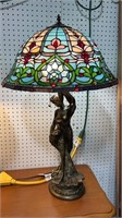 Lady and Peacock Tiffany Style Lamp
