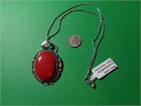 GERMAN SILVER NECKLACE- RED CORAL
