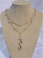 Silver crystal and fresh water pearl necklace 16"