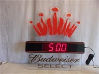 New Budweiser Select Lighted Digital Acrylic Clock
