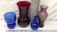 F5) FOUR PRETTY GLASS VASES